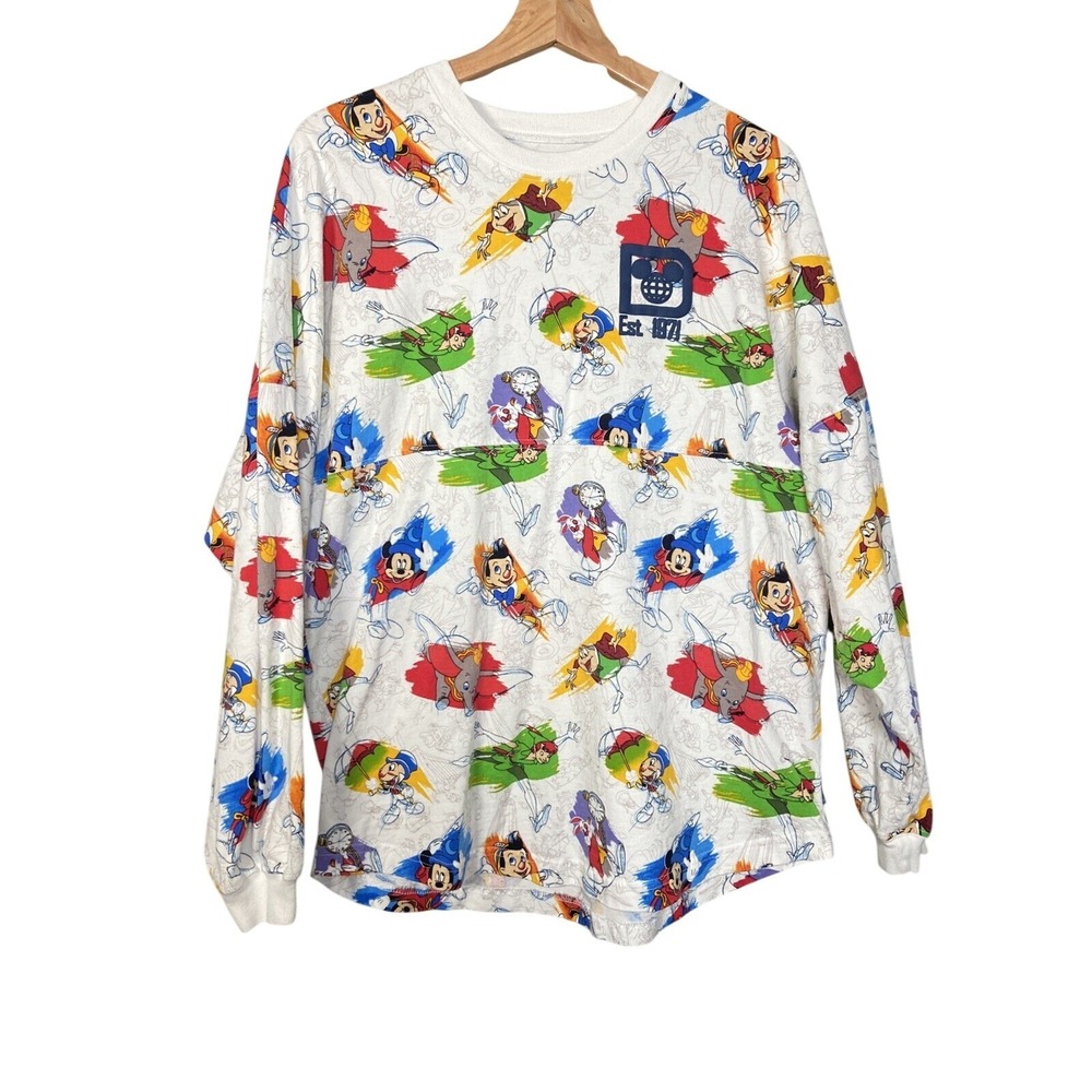 Disney Spirit‎ Jersey Walt Disney World Character Sketch Print White Long Sleeve
